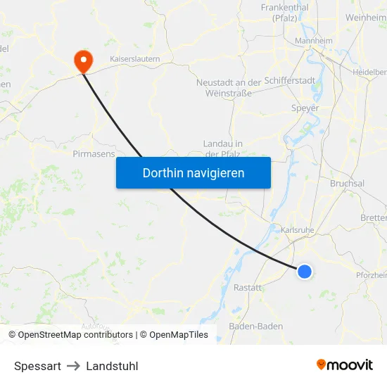 Spessart to Landstuhl map