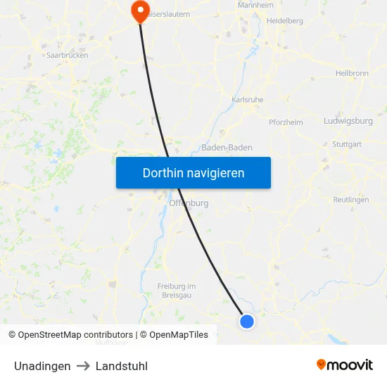 Unadingen to Landstuhl map