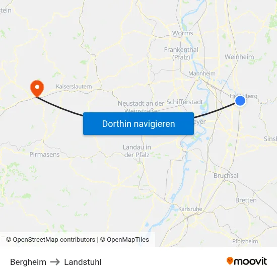 Bergheim to Landstuhl map