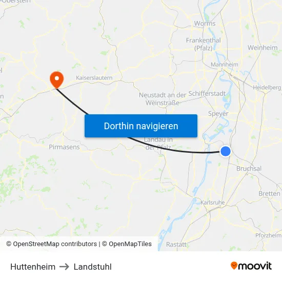 Huttenheim to Landstuhl map