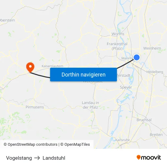 Vogelstang to Landstuhl map