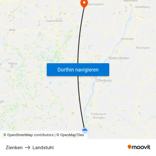 Zienken to Landstuhl map