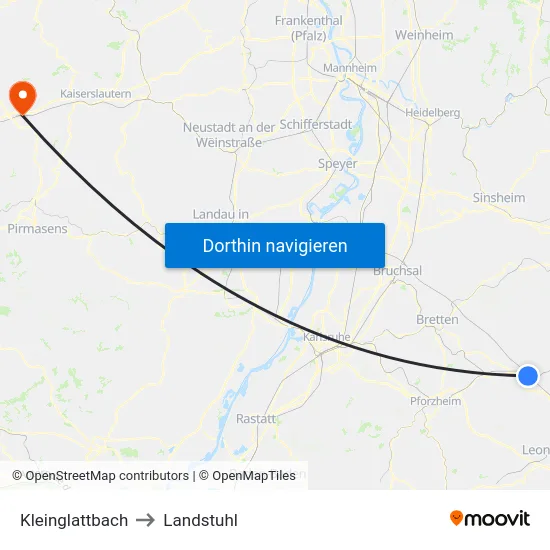 Kleinglattbach to Landstuhl map