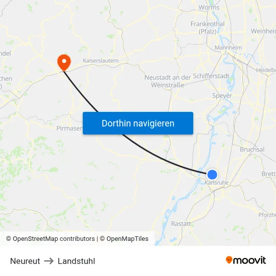 Neureut to Landstuhl map