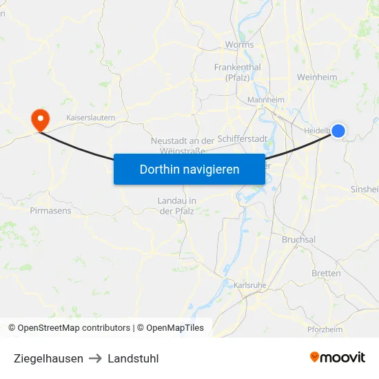 Ziegelhausen to Landstuhl map