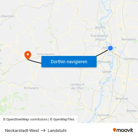 Neckarstadt-West to Landstuhl map