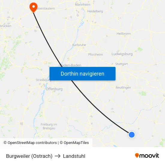 Burgweiler (Ostrach) to Landstuhl map