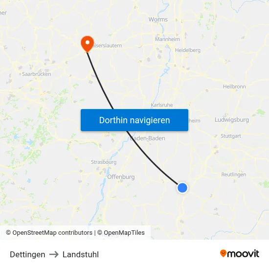 Dettingen to Landstuhl map