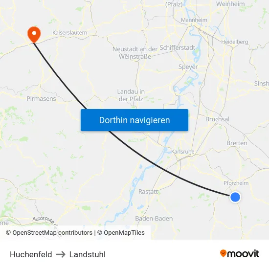 Huchenfeld to Landstuhl map
