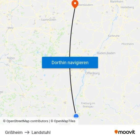 Grißheim to Landstuhl map