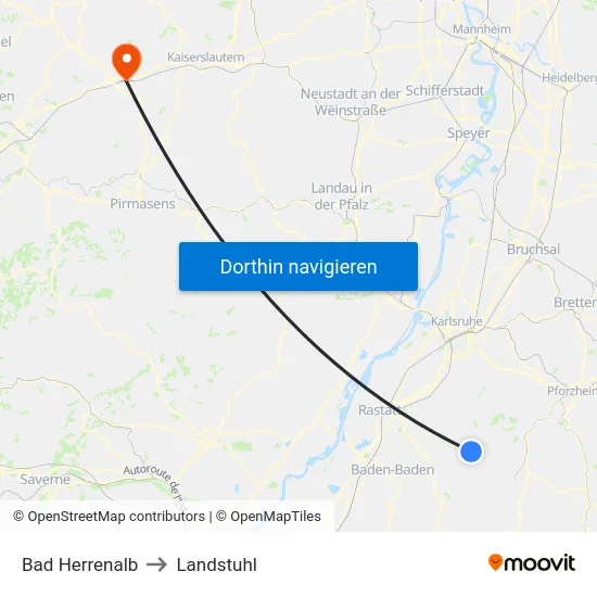 Bad Herrenalb to Landstuhl map