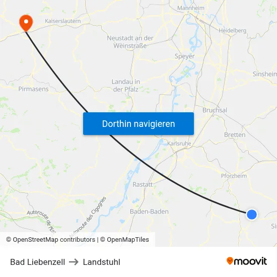 Bad Liebenzell to Landstuhl map