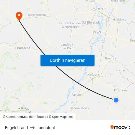 Engelsbrand to Landstuhl map
