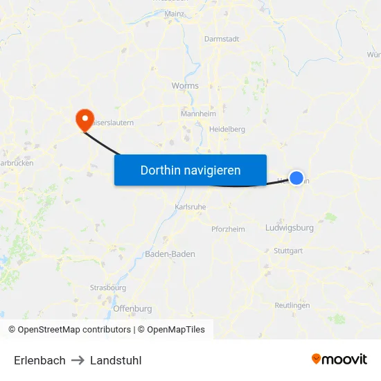 Erlenbach to Landstuhl map