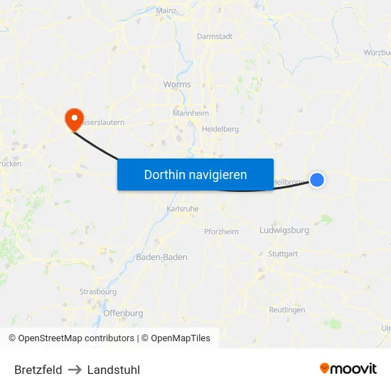 Bretzfeld to Landstuhl map