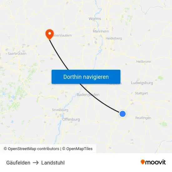 Gäufelden to Landstuhl map