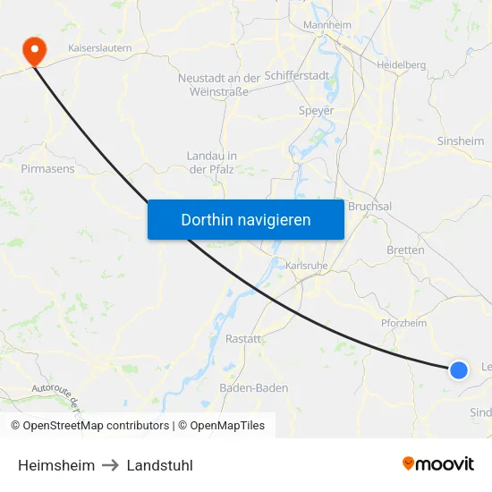 Heimsheim to Landstuhl map