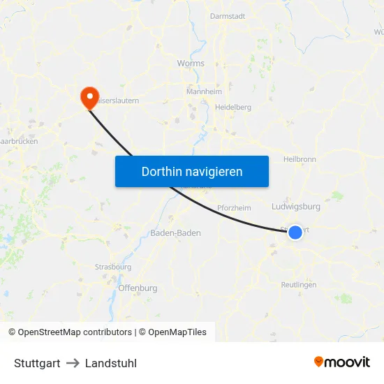Stuttgart to Landstuhl map