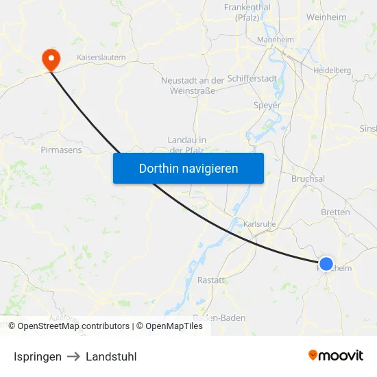 Ispringen to Landstuhl map