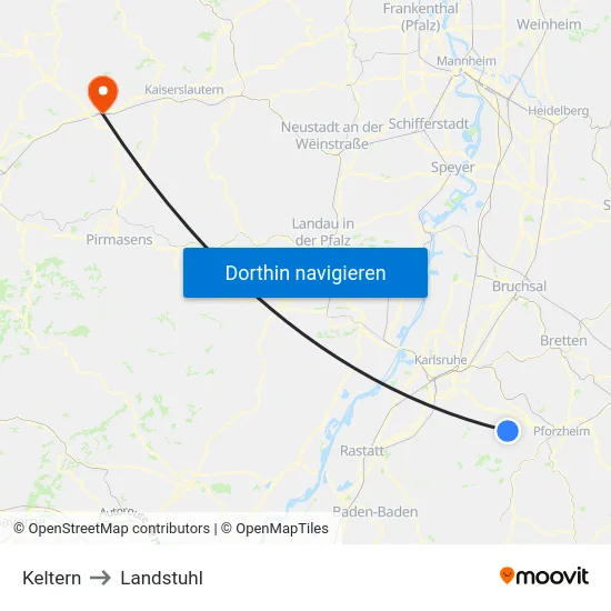 Keltern to Landstuhl map