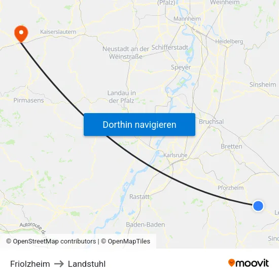 Friolzheim to Landstuhl map