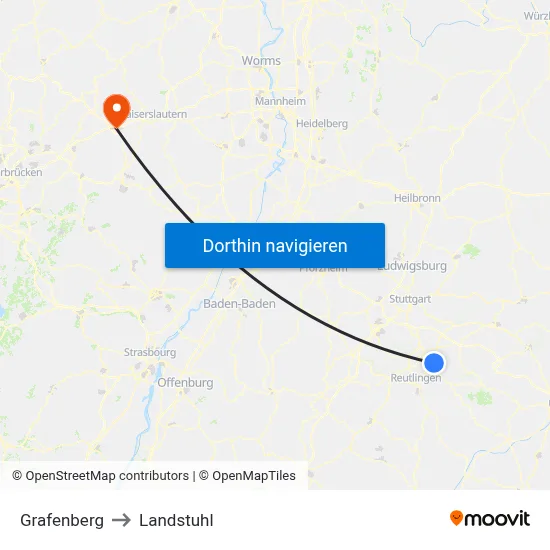 Grafenberg to Landstuhl map