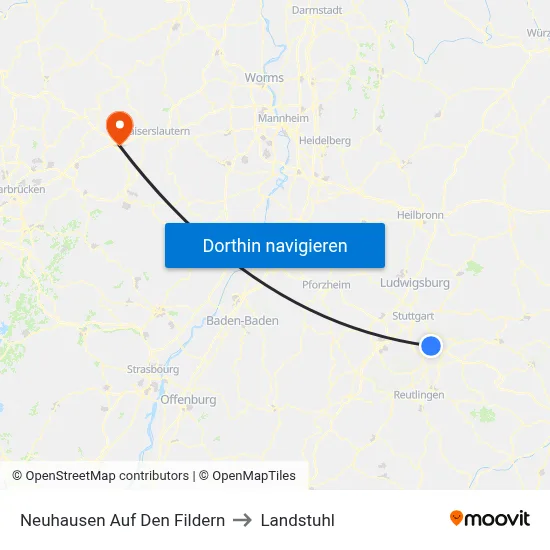 Neuhausen Auf Den Fildern to Landstuhl map