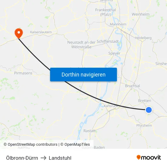 Ölbronn-Dürrn to Landstuhl map