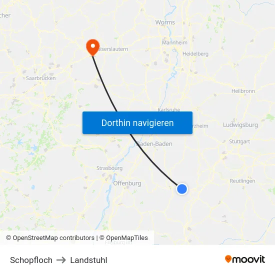 Schopfloch to Landstuhl map