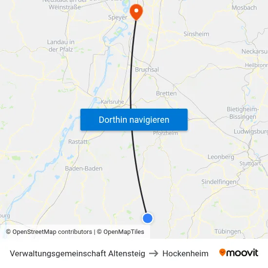 Verwaltungsgemeinschaft Altensteig to Hockenheim map