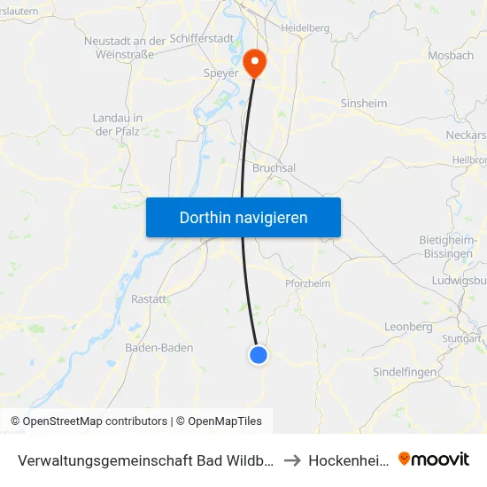 Verwaltungsgemeinschaft Bad Wildbad to Hockenheim map