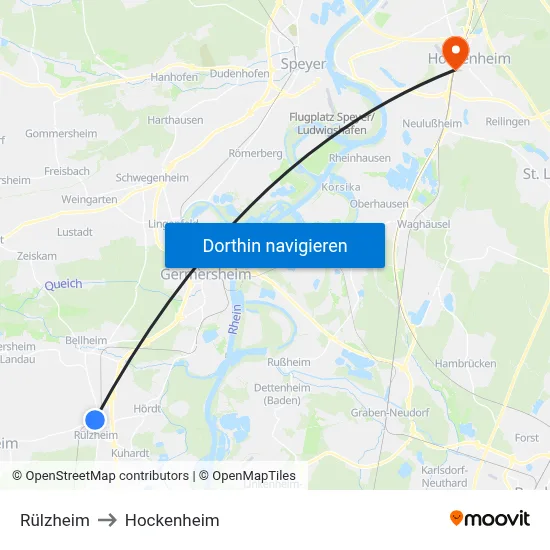 Rülzheim to Hockenheim map