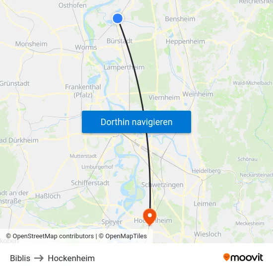Biblis to Hockenheim map
