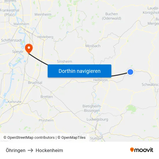 Öhringen to Hockenheim map