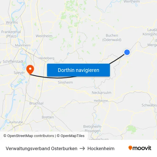 Verwaltungsverband Osterburken to Hockenheim map