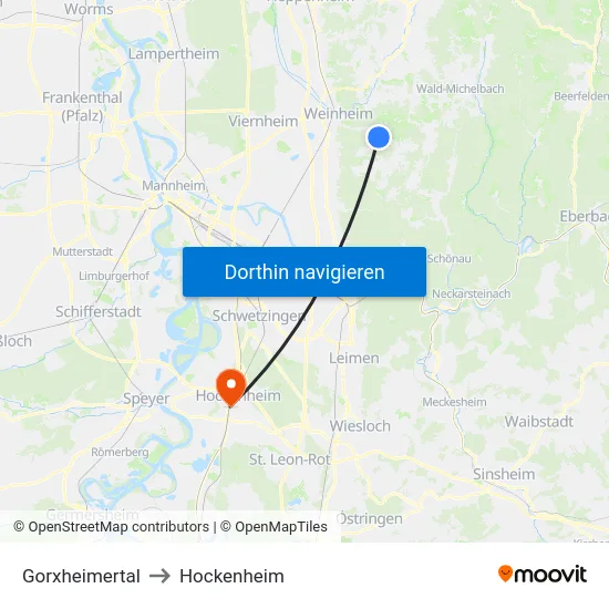 Gorxheimertal to Hockenheim map