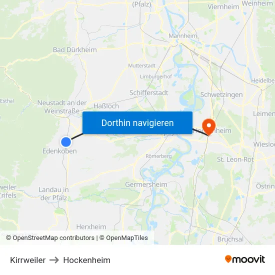 Kirrweiler to Hockenheim map