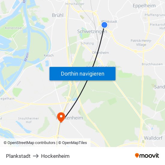 Plankstadt to Hockenheim map