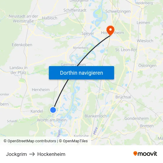 Jockgrim to Hockenheim map