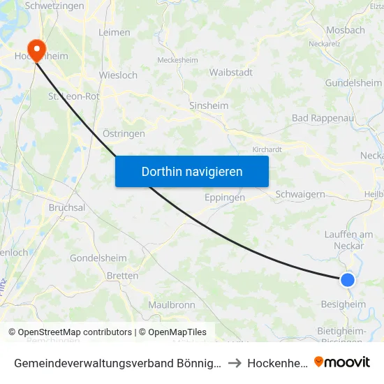 Gemeindeverwaltungsverband Bönnigheim to Hockenheim map