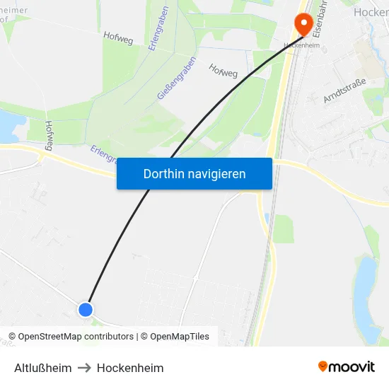 Altlußheim to Hockenheim map
