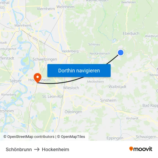 Schönbrunn to Hockenheim map