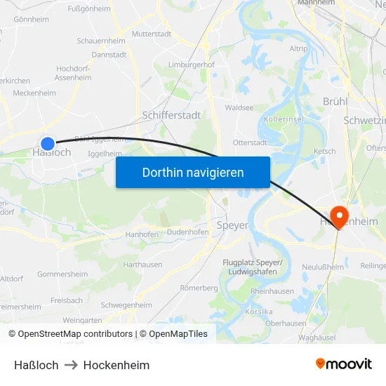 Haßloch to Hockenheim map