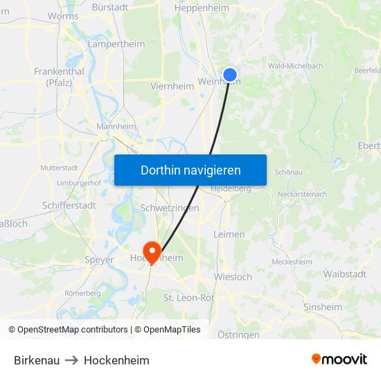 Birkenau to Hockenheim map