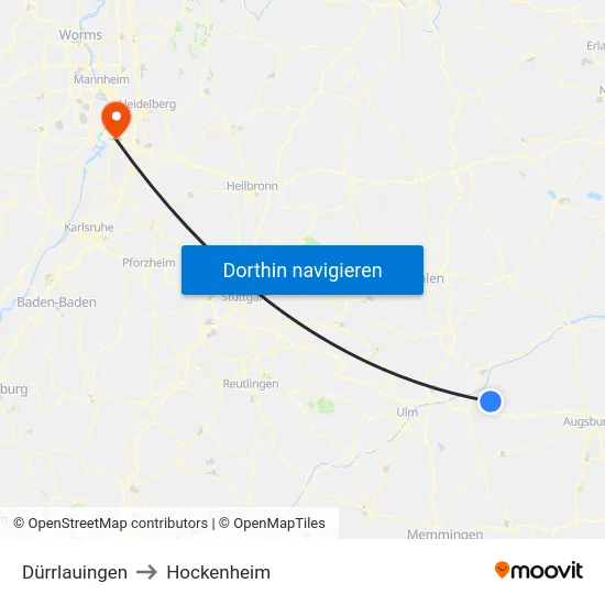 Dürrlauingen to Hockenheim map