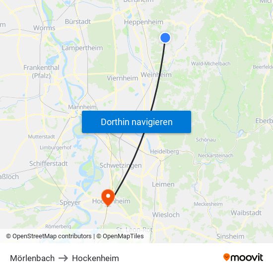 Mörlenbach to Hockenheim map