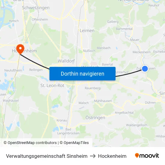 Verwaltungsgemeinschaft Sinsheim to Hockenheim map