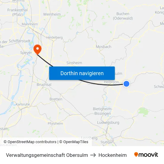 Verwaltungsgemeinschaft Obersulm to Hockenheim map