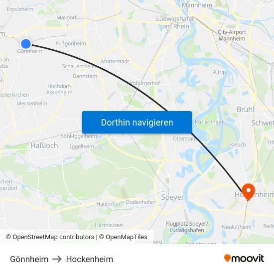 Gönnheim to Hockenheim map