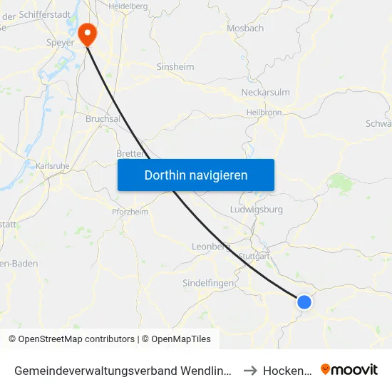 Gemeindeverwaltungsverband Wendlingen am Neckar to Hockenheim map